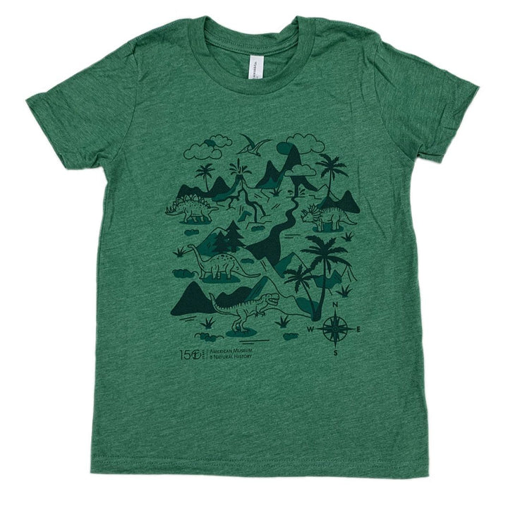 Youth Green Prehistoric Dinosaur Scene T-Shirt