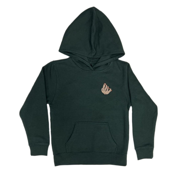Youth Forest Green Embroidered Sloth Hoodie
