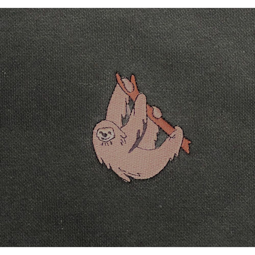 Youth Forest Green Embroidered Sloth Hoodie Closeup