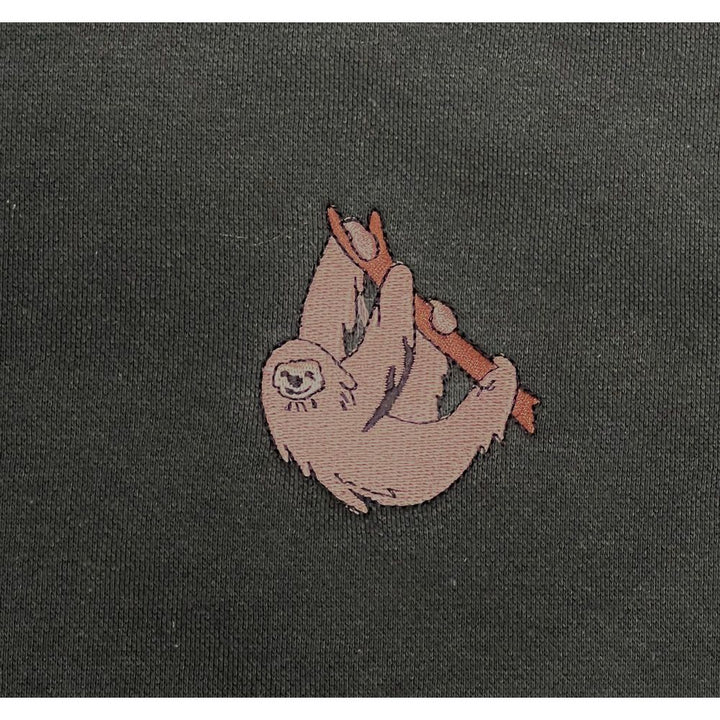 Youth Forest Green Embroidered Sloth Hoodie Closeup