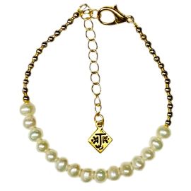 Cultured Pearl and 14k Gold Bead Bracelet