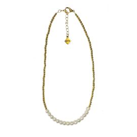 Cultured Pearl and 14k Gold Bead Necklace