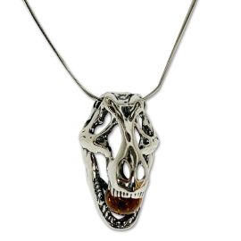Sterling Silver and Baltic Amber T. Rex Skull Pendant and Chain